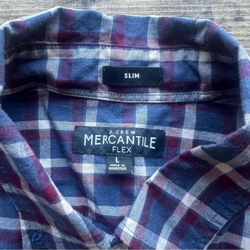 J. Crew Mercantile Flex Mens Slim Plaid Long Sleeve Button-Down Shirt Sz Large